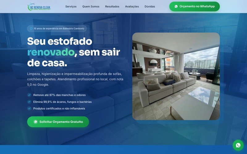 Site desenvolvido para a BC Renova Clean, em Balneário Camboriú