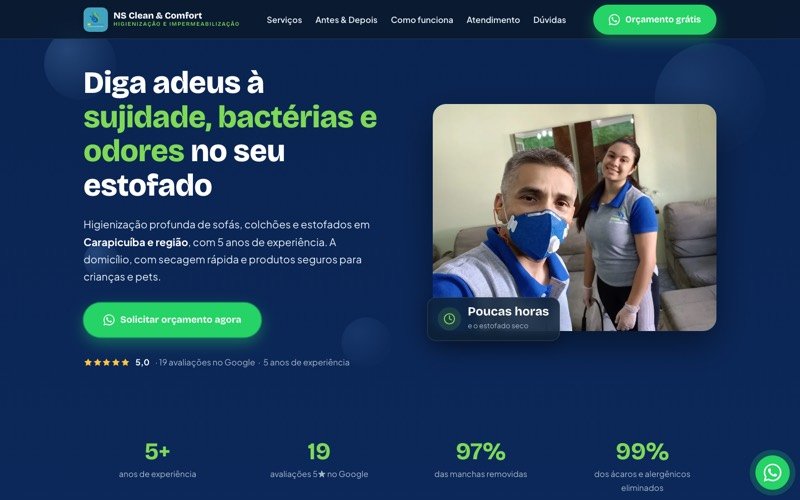 Site desenvolvido para a NS Clean e Comfort, em Carapicuíba, São Paulo